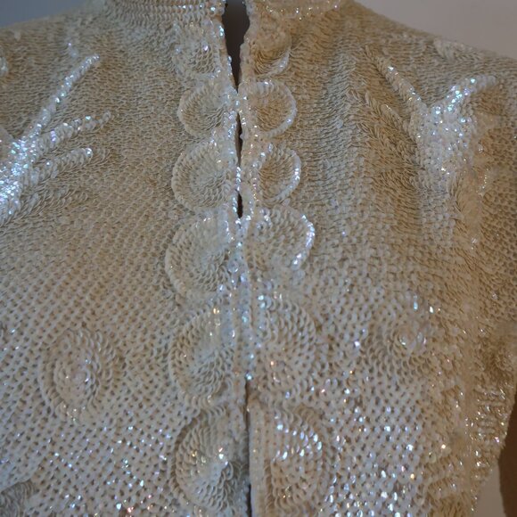 Womens Made in British Crown Colony of Hong Kong Ivory Sequined Blazer Jacket M - Picture 7 of 12